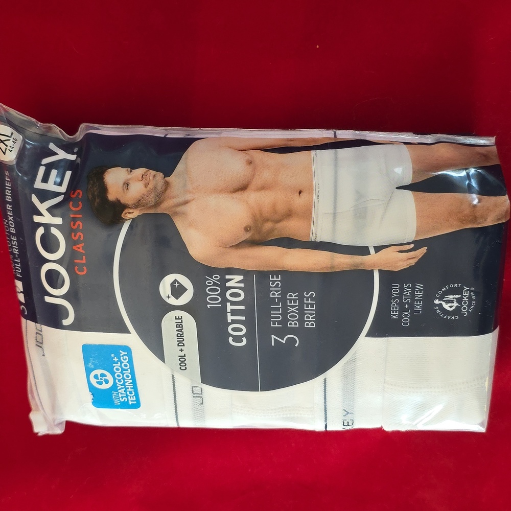 Jockey Classics Men Cotton 3 Pack Full-Rise Boxer Briefs - Sz 2XL (44-46) White